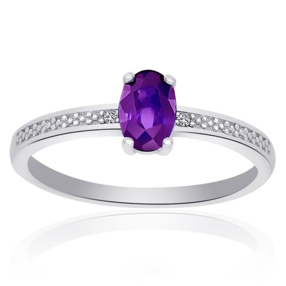 Sterling Silver Amethyst Diamond Accent Ring - Picture 1 of 6